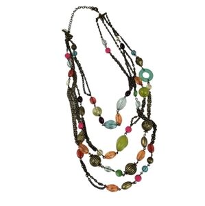 Laila Rowe Multi Strand Layered Glass Bead Neacklace Adjustable Boho Festival